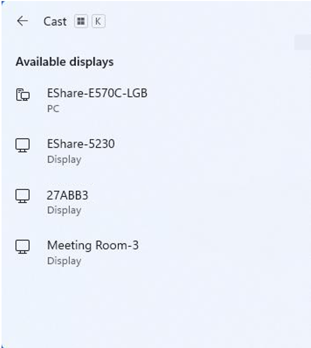a list of displays for casting