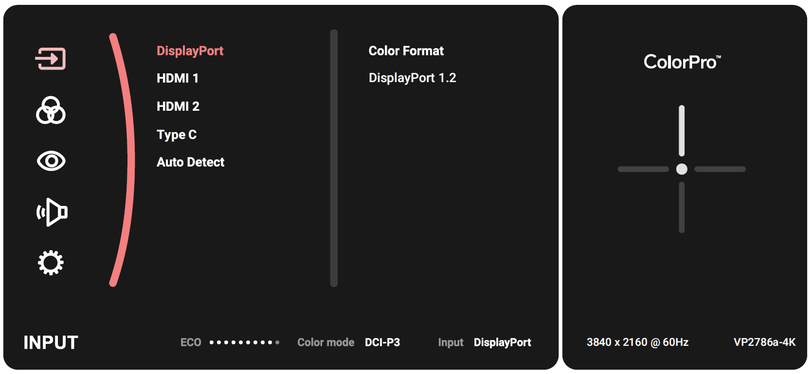 The Input Menu options of the VP2786a-4K monitor.