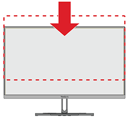 Diagram of a monitor on a stand, with arrows indicating adjustable height.