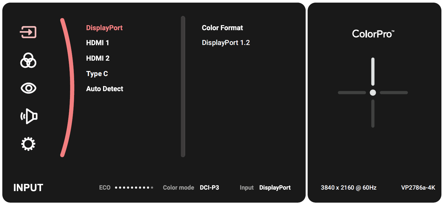 Appuyez sur la touche Joy pour accéder au menu OSD du VP2786a-4K.