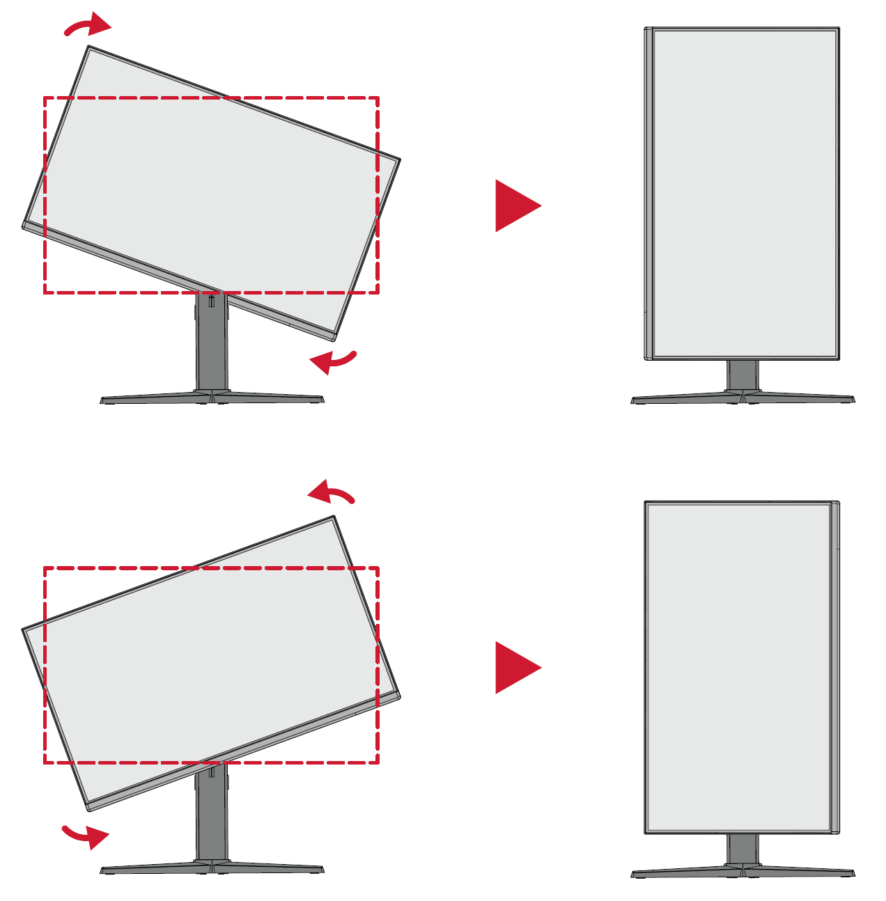 Pivoting the VX2528J screen horizontally or vertically