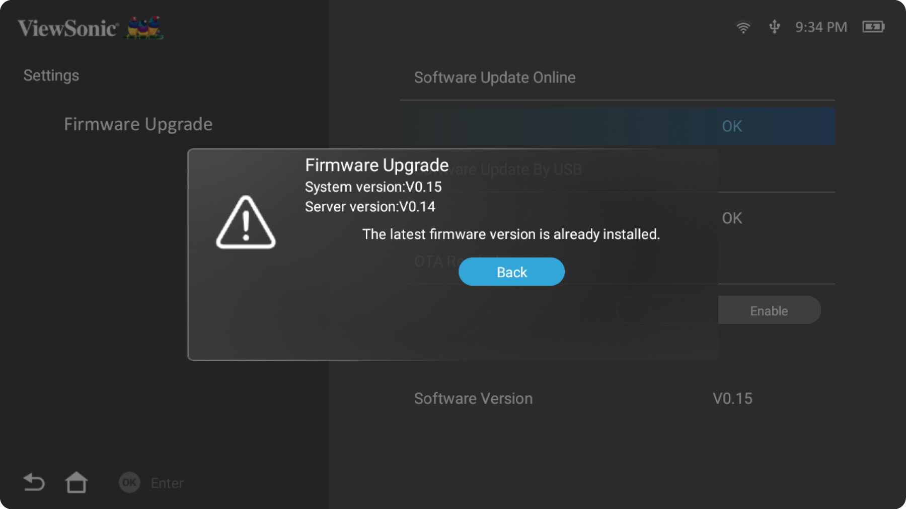 FW upgrade pop-up window