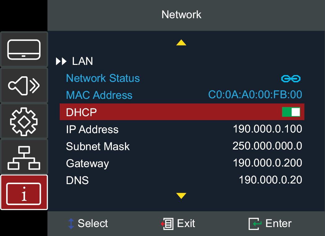 LAN menu options