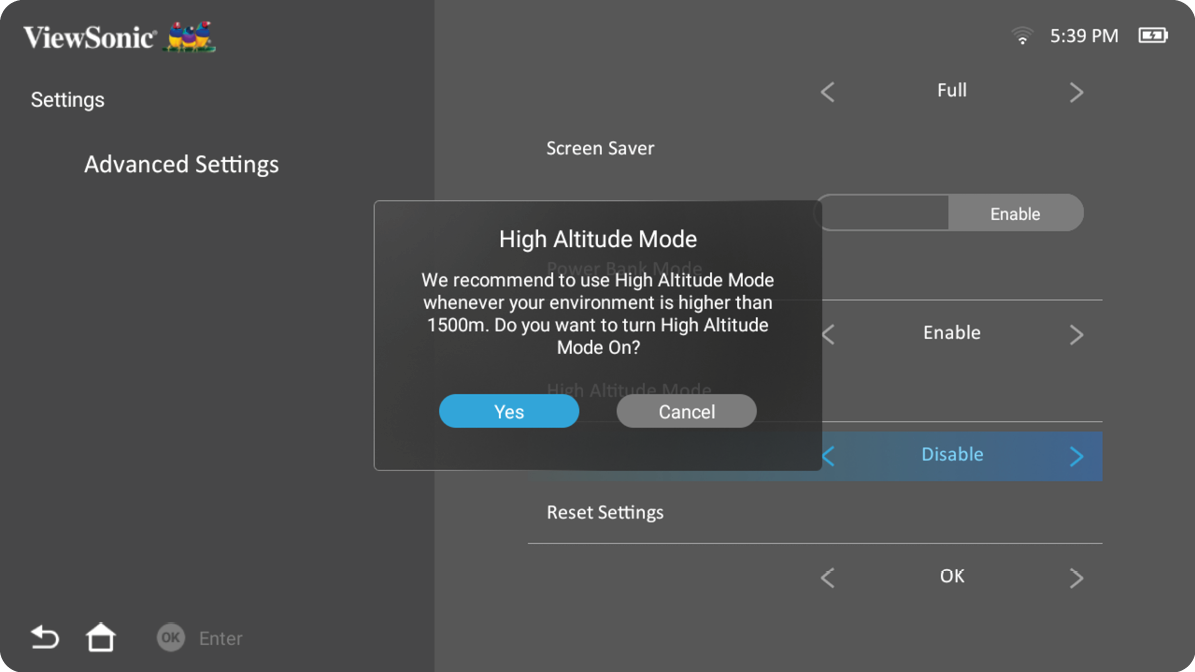 Enable/Disable the High Altitude Mode