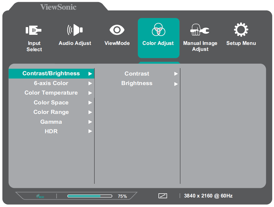 VX1655 4K OLED On Screen Display Menu ViewSonic Monitor