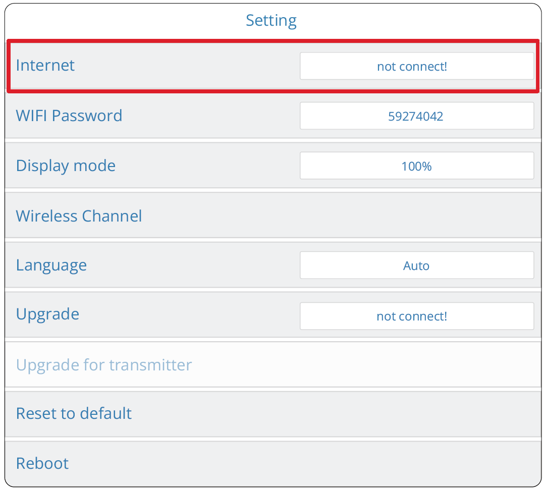 Select Internet to connect to a local network.