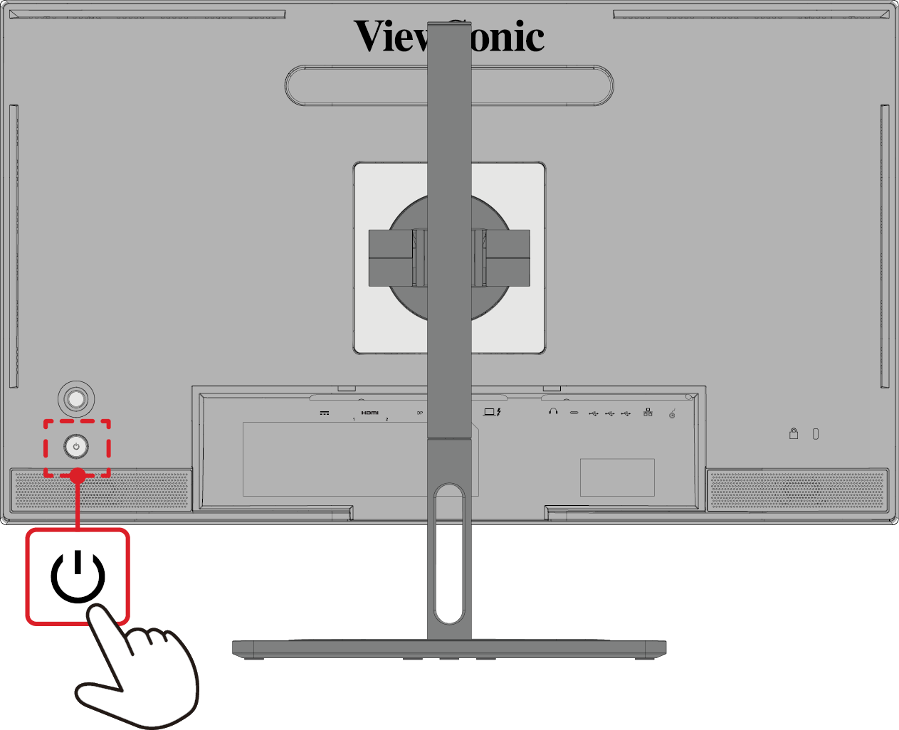 VP2776T-4K's Power Button is at the rear of the monitor, below the Joy Key