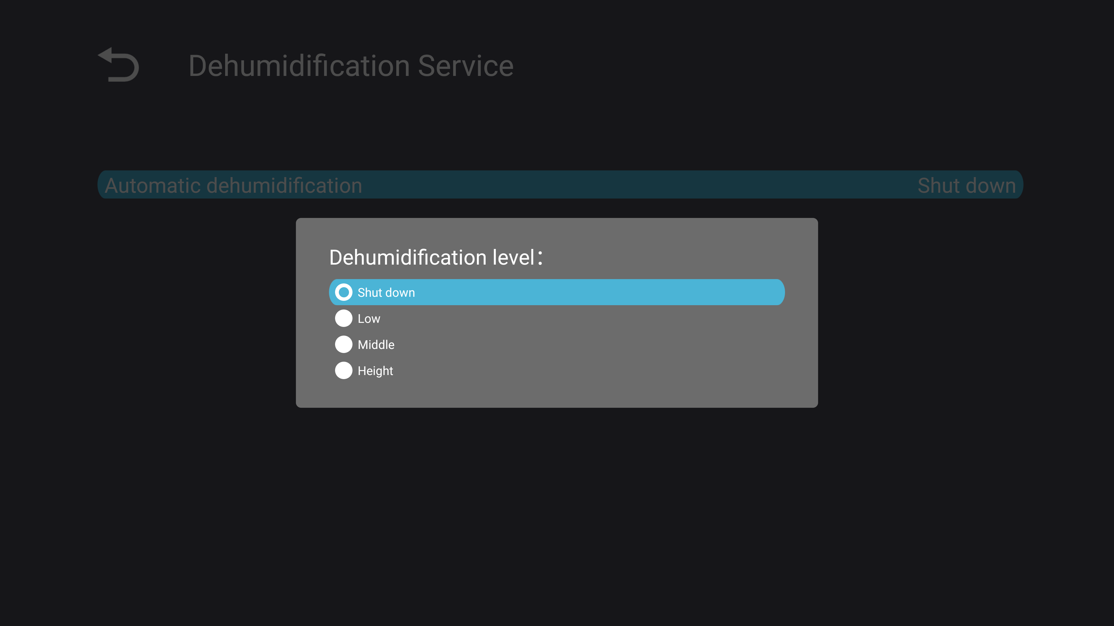 Dehumidification Level Settings