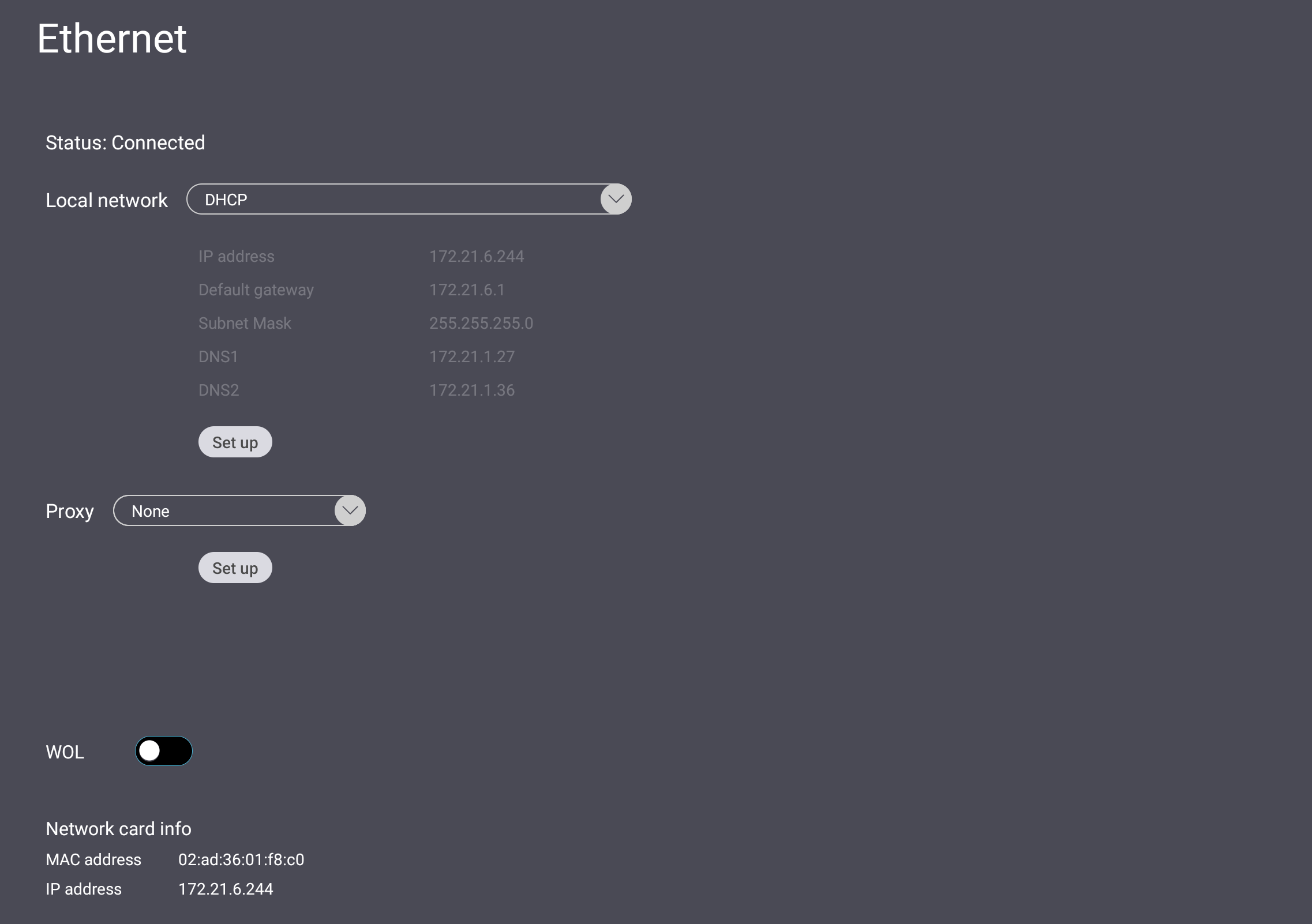 Ethernet settings