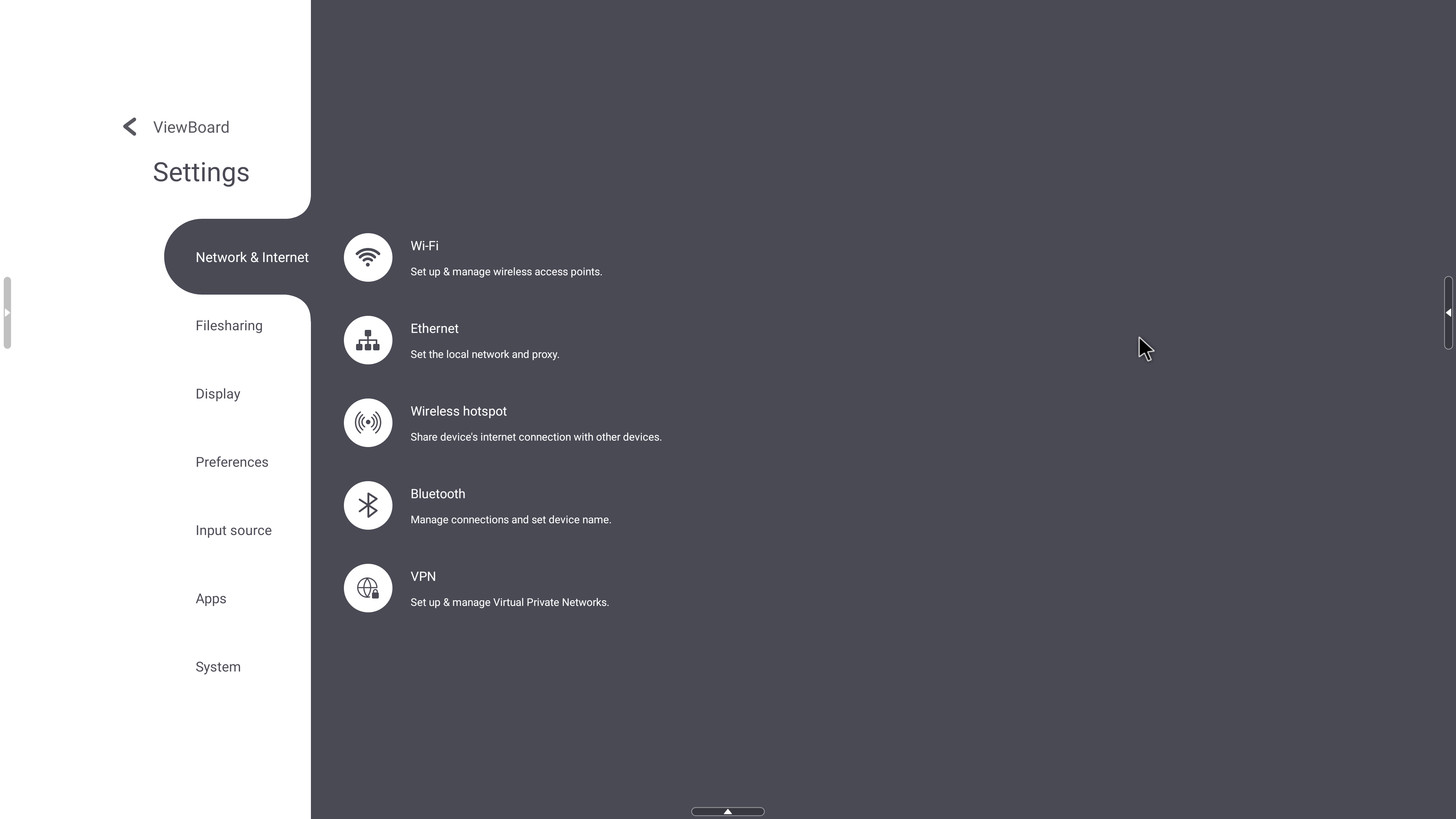 The Network & Internet settings