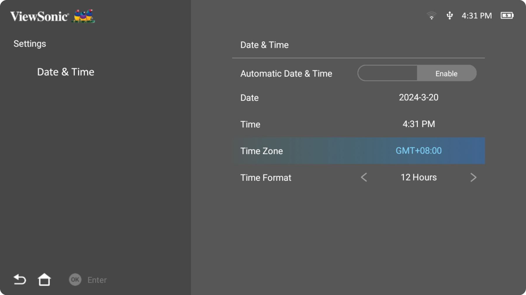 View & adjust M1X's Date & Time