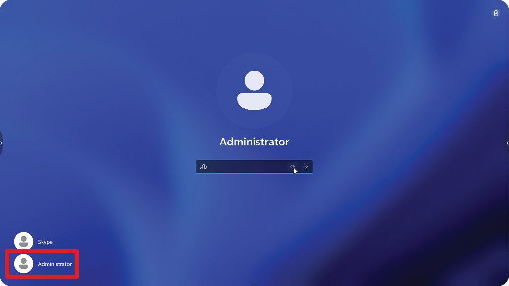 Selecting the Administrator account