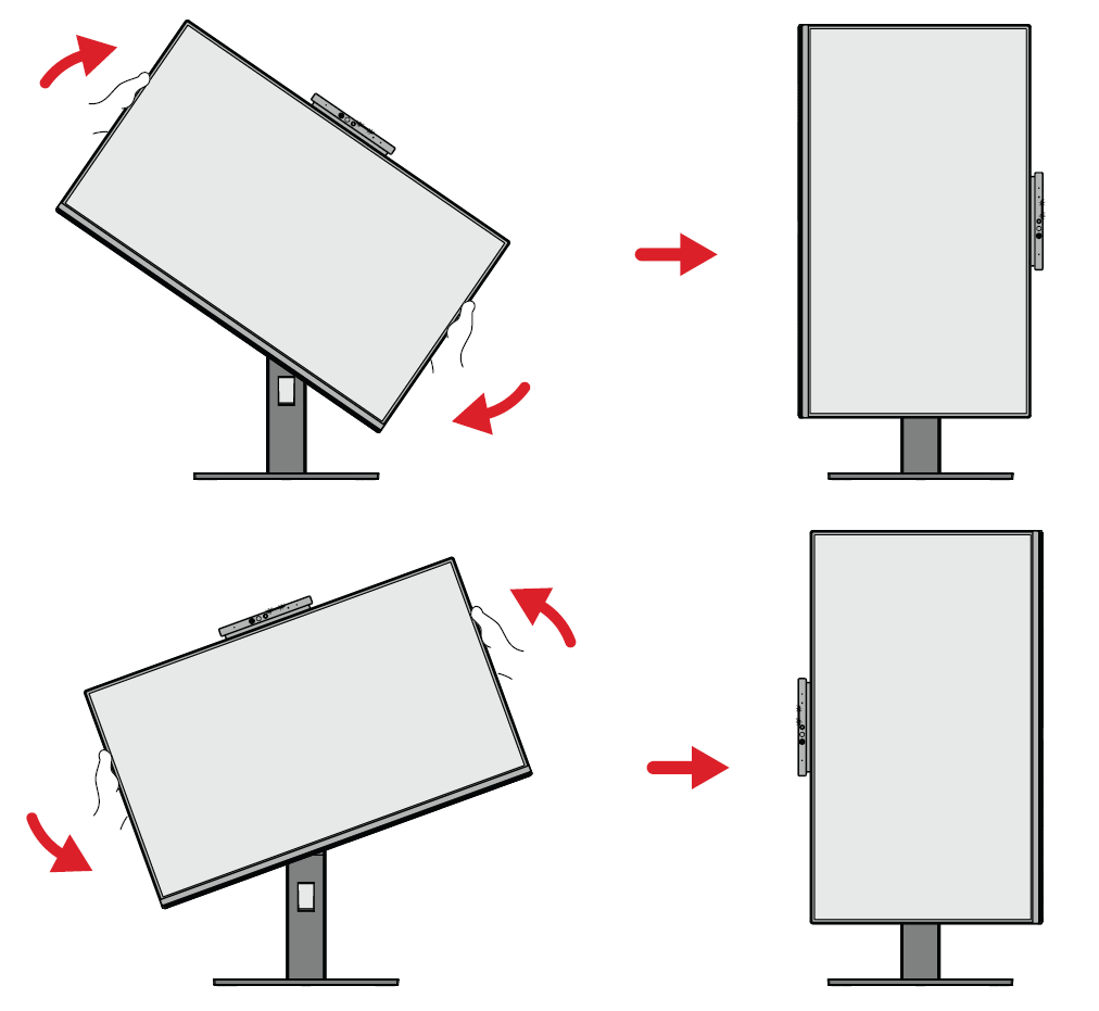 Monitor rotated 90 degrees clockwise or counterclockwise to portrait orientation.