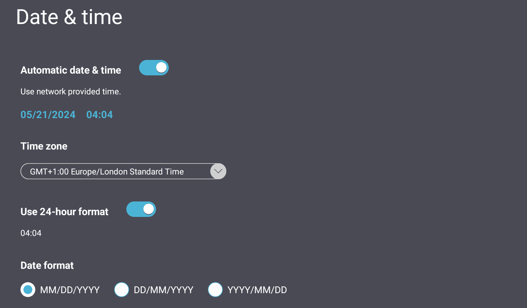 Date & Time settings