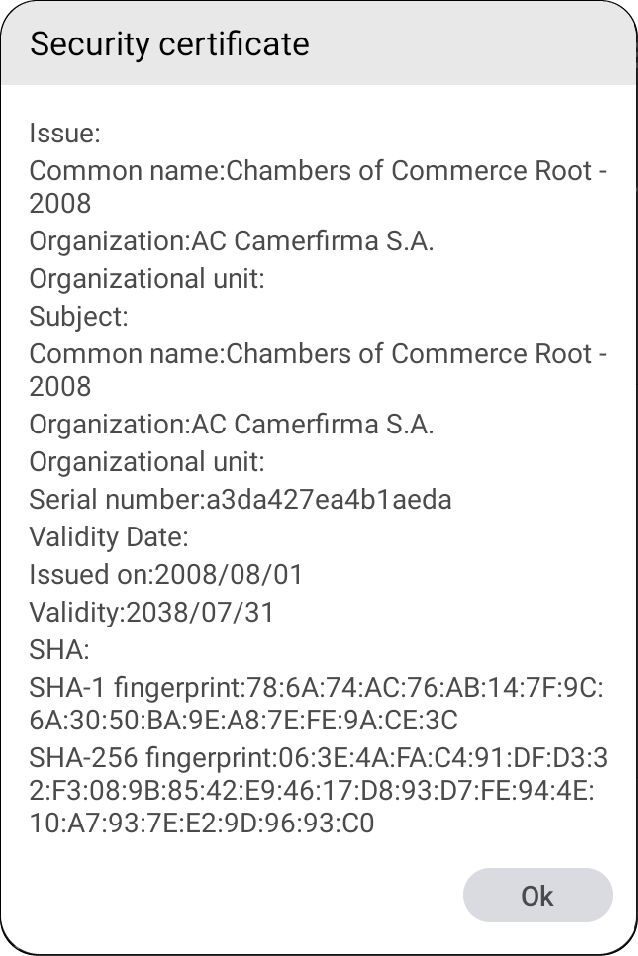 the detailed information of a selected credential