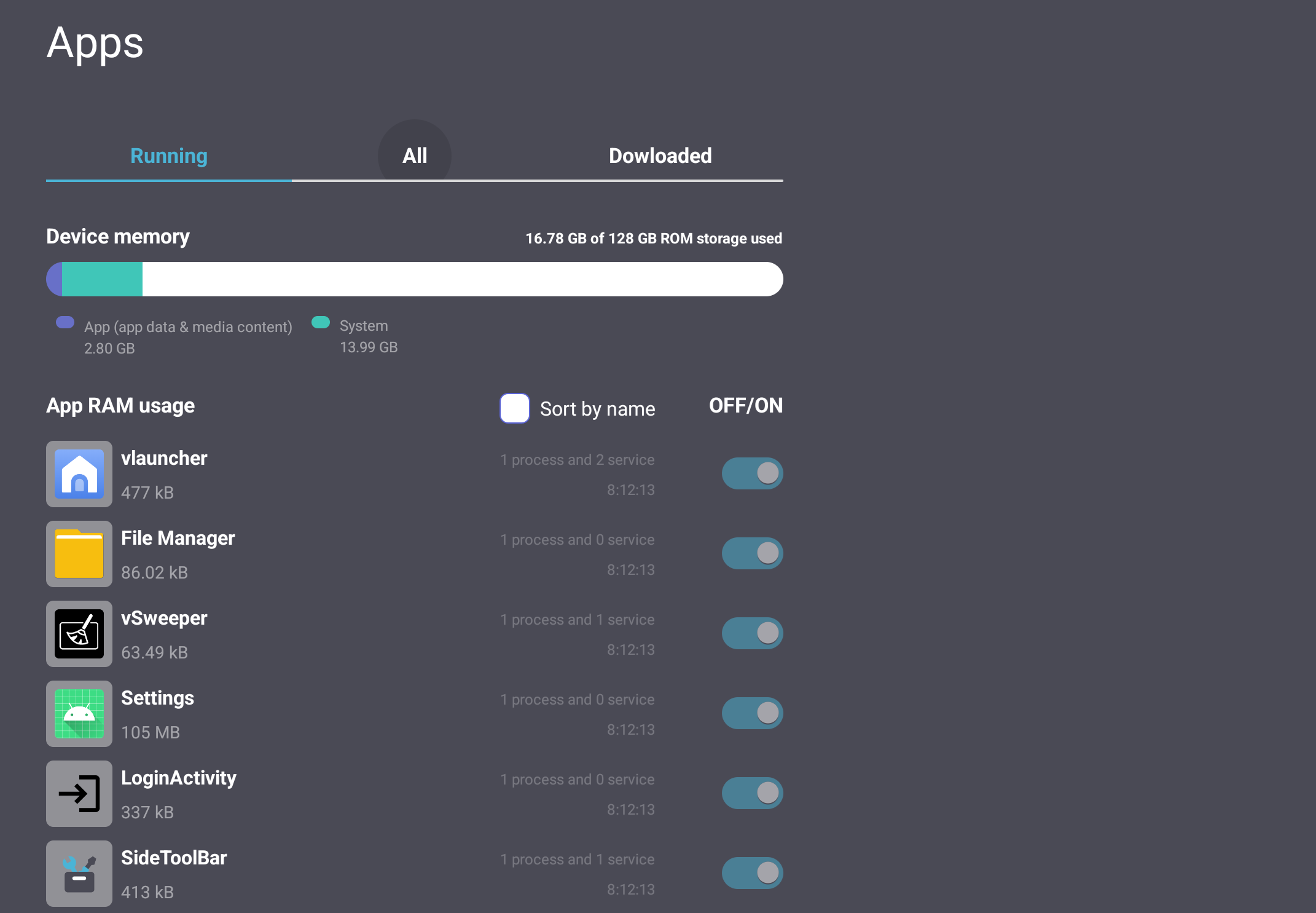 Running, All, and Download panels