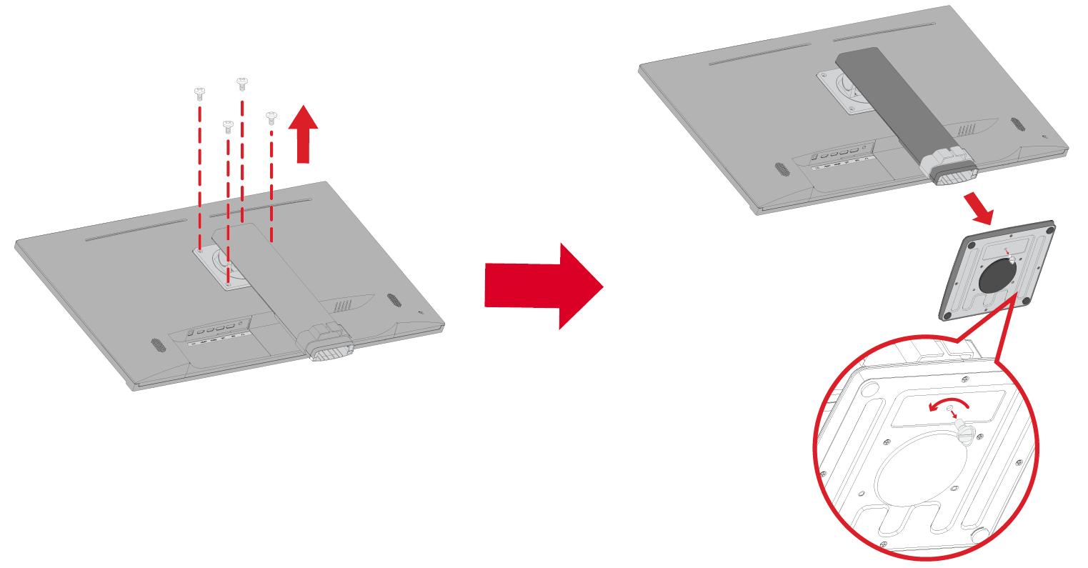 the preparation of the monitor for the wall mounting