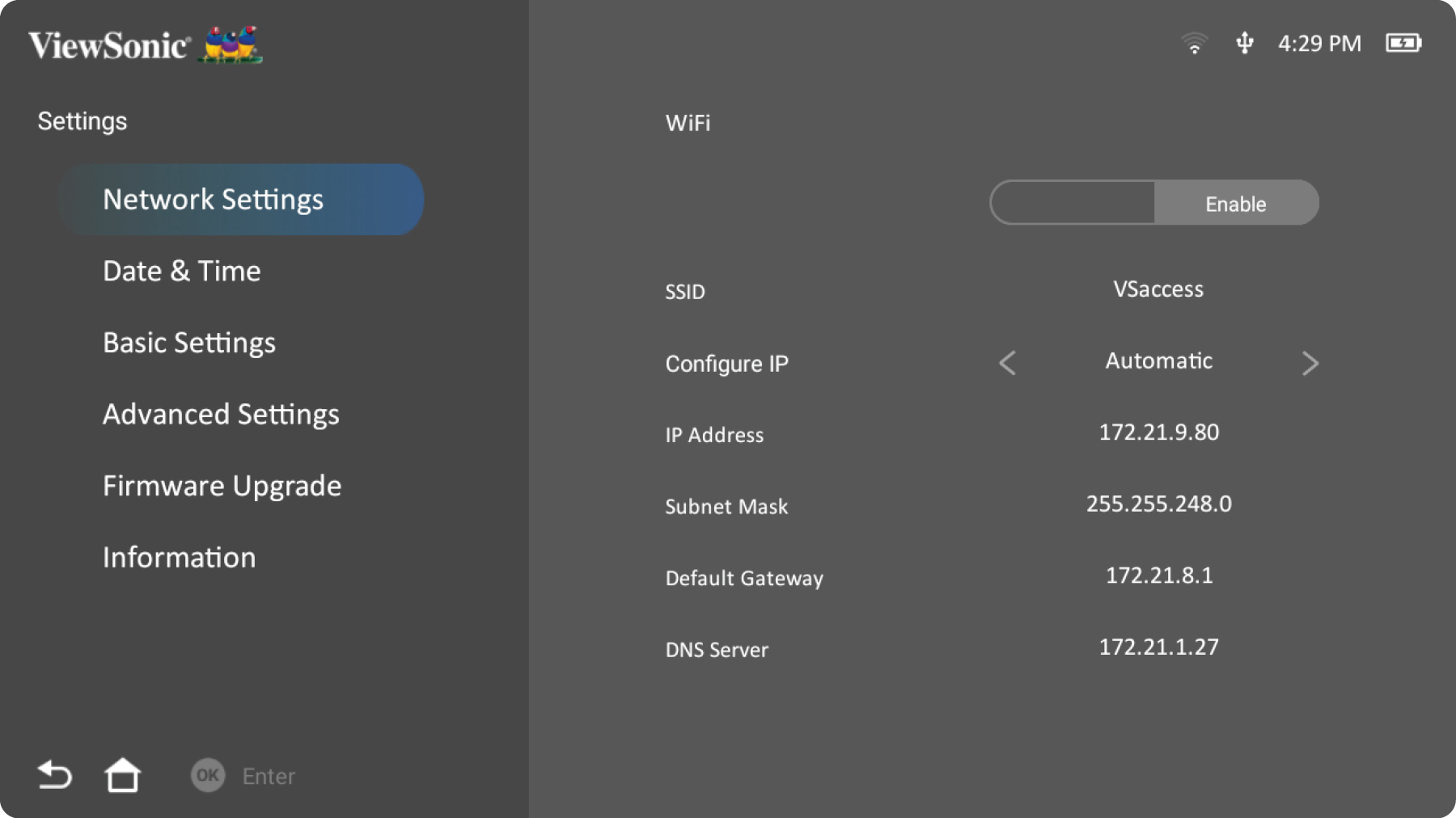 M1X's Network Settings UI