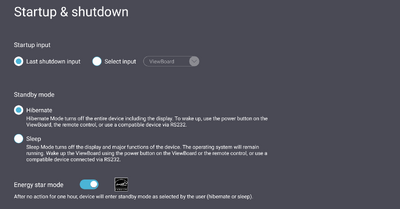 Startup & shutdown settings