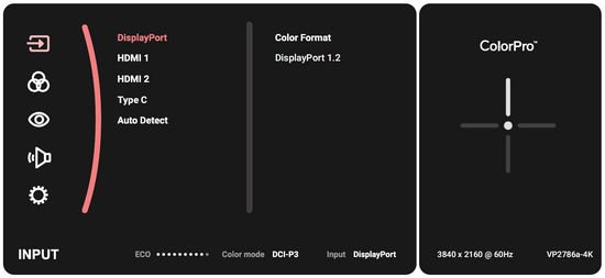 Press the Joy Key to enter the VP2786a-4K's OSD Menu.