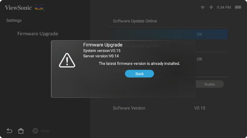 FW upgrade pop-up window