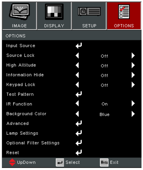 Options Menu