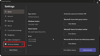 Windows Settings and Go to Admin Sign-in buttons