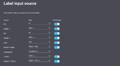 Label Input Source settings