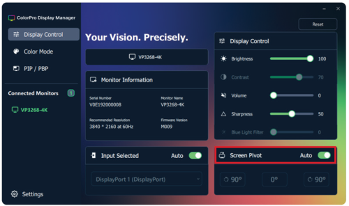 A screenshot of the ColorPro Display Manager application.