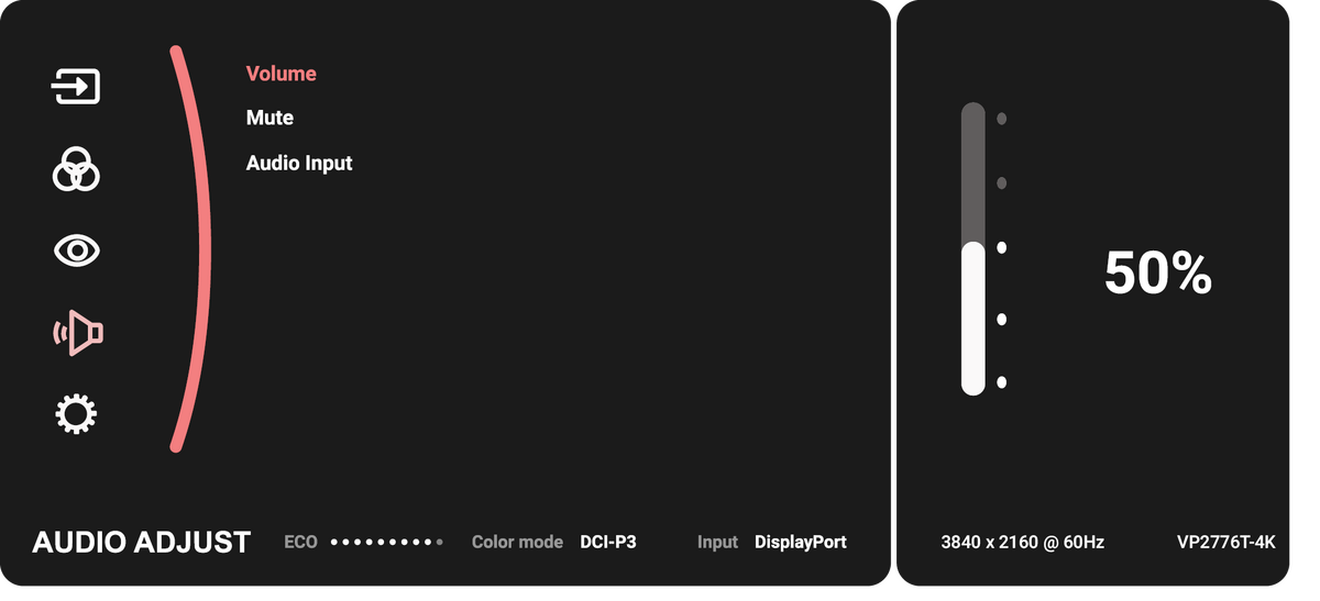VP2776T-4K On-Screen Display Menu Options - ViewSonic Monitor