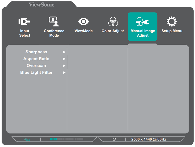 VG2757V-2K On-Screen Display Menu Options - ViewSonic Monitor