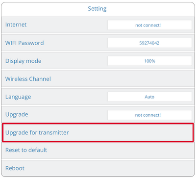 Select Upgrade for transmitter.