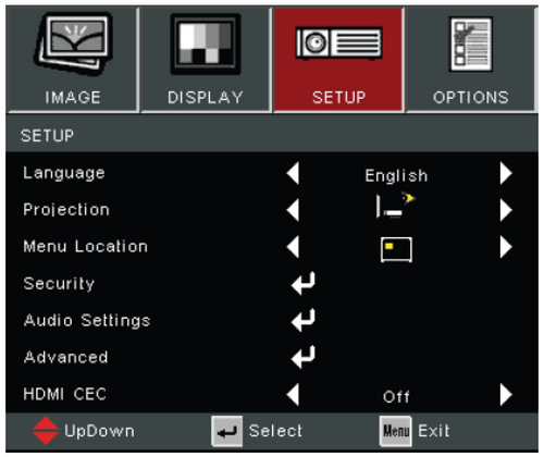 Setup Menu