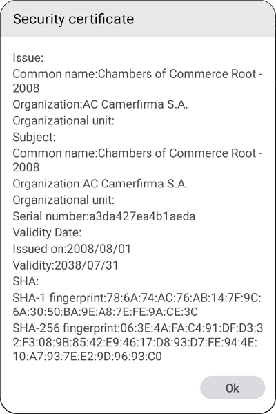 the detailed information of a selected credential