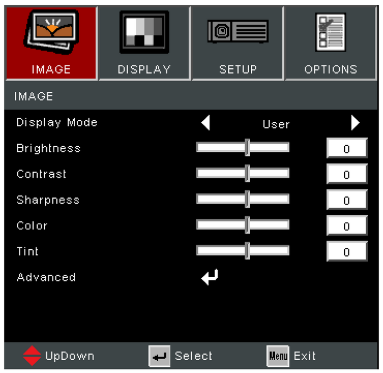 PX704HD On-Screen Display Menu Options - ViewSonic Projector